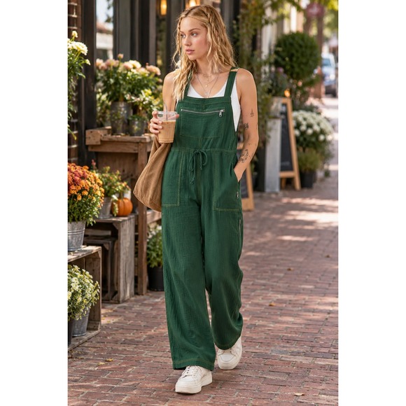 Urban Outfitters Pants - Urban Outfitters Tina Textured Gauze Jumpsuit Green Wide Leg One Piece Medium